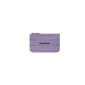 Women's Balenciaga Cash Large Long Coin And Crocodile Embossed Cardholders Purple | 7038CTHOQ