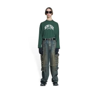 Women's Balenciaga Cities New York Long Sleeve T Shirts Green | 7312BQDLN