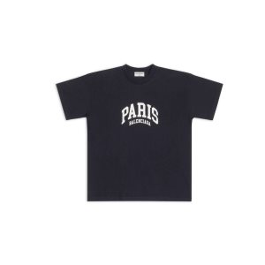 Women's Balenciaga Cities Paris Medium Fit T Shirts Black | 3518KRXDY