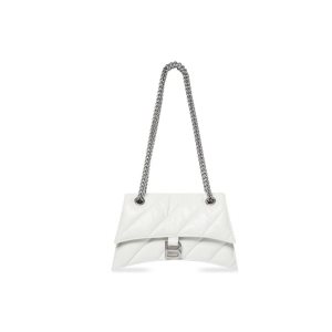 Women's Balenciaga Crush Small Chain Quilted Shoulder Bags White | 9043PZIJV