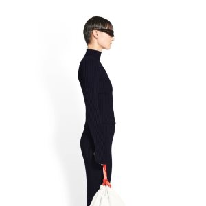 Women's Balenciaga Cut-up Sleeves Sweater Knitwear Navy Blue | 2061WFZMP