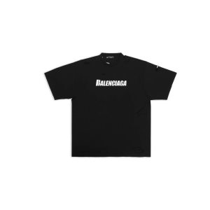 Women's Balenciaga Destroyed Boxy Fit T Shirts Black | 0264QGRXM