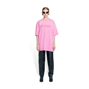 Women's Balenciaga Destroyed Boxy Fit T Shirts Pink | 7905IAGYH