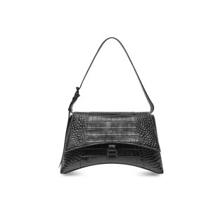 Women's Balenciaga Downtown Medium Crocodile Embossed Shoulder Bags Black | 0812LXFOD