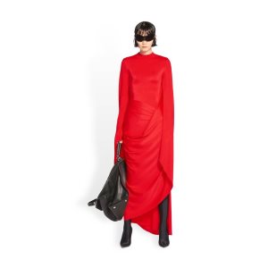 Women's Balenciaga Draped Dress Skirts Deep Red | 8549ELVTH