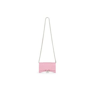 Women's Balenciaga Hourglass Crocodile Embossed Chain Strap Pink | 0295ISMEV