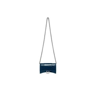 Women's Balenciaga Hourglass Crocodile Embossed Chain Strap Dark Blue | 3560OGDPM