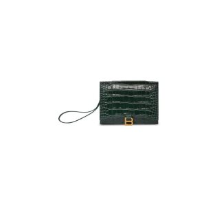 Women's Balenciaga Hourglass Gusset Pouch Crocodile Embossed Pouches Green | 5079SEITC