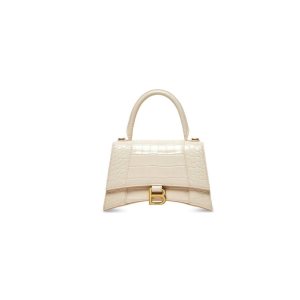 Women's Balenciaga Hourglass Small Crocodile Embossed Handbag Beige | 2530OVGEB