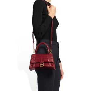 Women's Balenciaga Hourglass Small Crocodile Embossed Handbag Dark Red | 5178NDMCQ