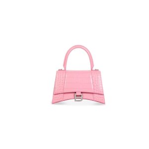 Women's Balenciaga Hourglass Small Crocodile Embossed Handbag Pink | 6493FBGAD