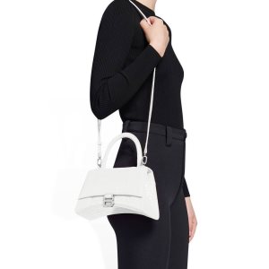 Women's Balenciaga Hourglass Small Crocodile Embossed Handbag White | 7309QYVOX