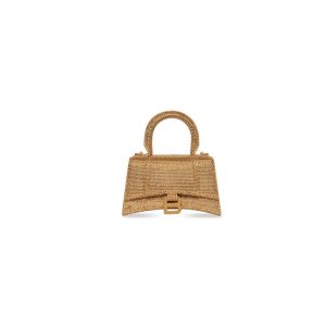 Women's Balenciaga Hourglass Xs With Rhinestones Handbag Gold | 4035OVYFJ