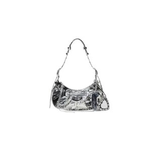 Women's Balenciaga Le Cagole Small Graffiti Shoulder Bags White | 6390JEXQI