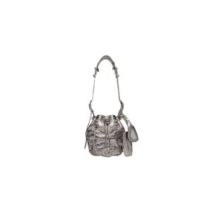 Women's Balenciaga Le Cagole Xs Bucket Metallized With Rhinestones Handbag Silver | 0869WHFUR