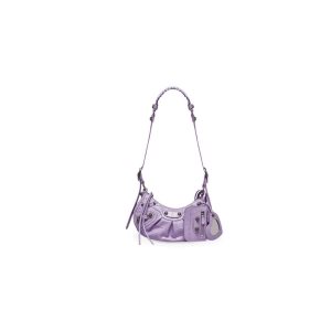 Women's Balenciaga Le Cagole Xs Crocodile Embossed Shoulder Bags Purple | 3980YHDQR