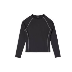 Women's Balenciaga Long Sleeve Fitted Tops Black | 6374FOEHM