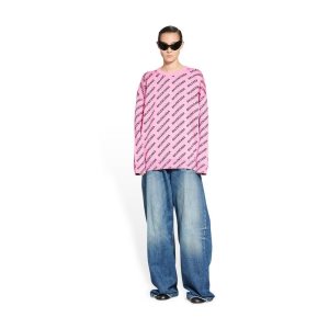 Women's Balenciaga Mini Allover Logo Sweater Knitwear Pink | 4296VMURS