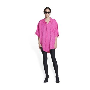 Women's Balenciaga Minimal Short Sleeve Shirt Tops Pink | 1628QYCNR