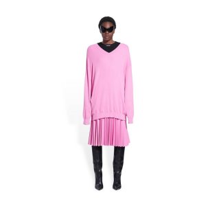 Women's Balenciaga Oversized V-neck Knitwear Pink | 8037PXKHL