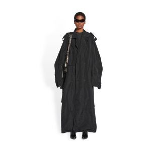 Women's Balenciaga Packable Trench Jackets Black | 1574JZBGD