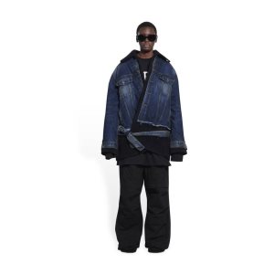 Women's Balenciaga Patched Peacoat Jackets Indigo | 5086OQGRN