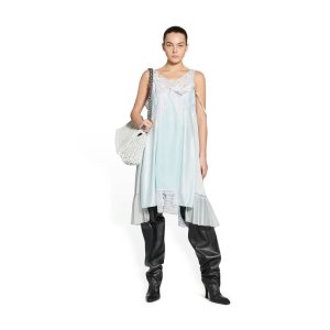 Women's Balenciaga Patched Slip Dress Skirts Blue | 3825IEFBS