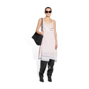 Women's Balenciaga Patched Slip Dress Skirts Pink | 6780HTQMD