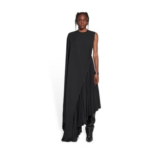 Women's Balenciaga Pleated Asymmetric Dress Skirts Black | 2576WYGMF