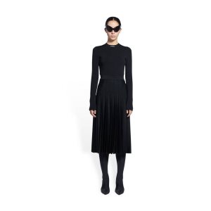 Women's Balenciaga Pleated Skirts Black | 9203COHPN