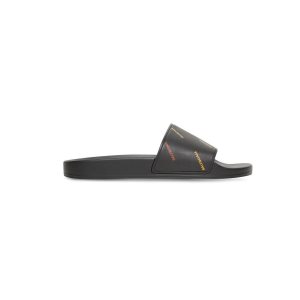 Women's Balenciaga Pride 22 Pool Slide Allover Logo Sandals Black | 8361NCVGF