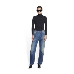 Women's Balenciaga Slim Fit Pants Blue | 9312YTOBA