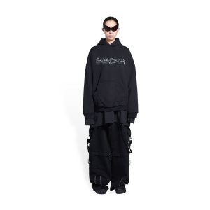 Women's Balenciaga Slime Wide Fit Hoodie Black | 6159OFMIV