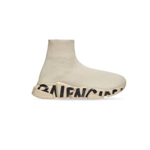 Women's Balenciaga Speed Recycled Knit Graffiti Sneakers Beige | 9104WPVHD