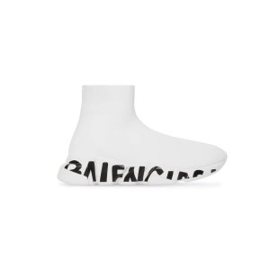 Women's Balenciaga Speed Recycled Knit Graffiti Sneakers White | 9123NXQUH