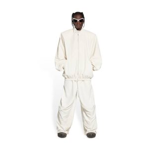 Women's Balenciaga Sporty B Oversized Tracksuit Jackets White | 9630PVDXJ