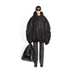 Women's Balenciaga Sporty B Pull-over Bomber Jackets Black | 2160LXRYO