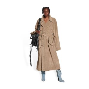 Women's Balenciaga Towel Trench Coat Jackets Beige | 2059NJRFA