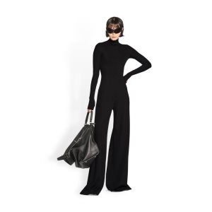 Women's Balenciaga Turtleneck Overall Pants Black | 7658QRDGZ