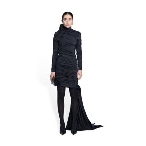 Women's Balenciaga Twisted Knots Dress Skirts Black | 3415RVWAH