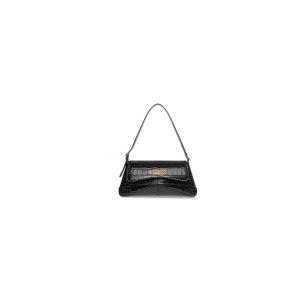 Women's Balenciaga Xx Small Flap Crocodile Embossed Shoulder Bags Black | 3189OABZC