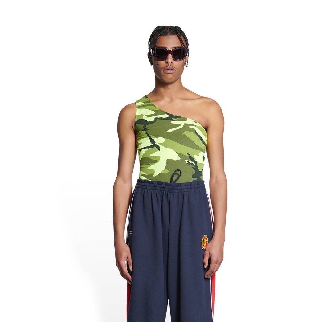 Men's Balenciaga Allover Camo Asymetric Tank Top Shirts Yellow | 1287USAXV