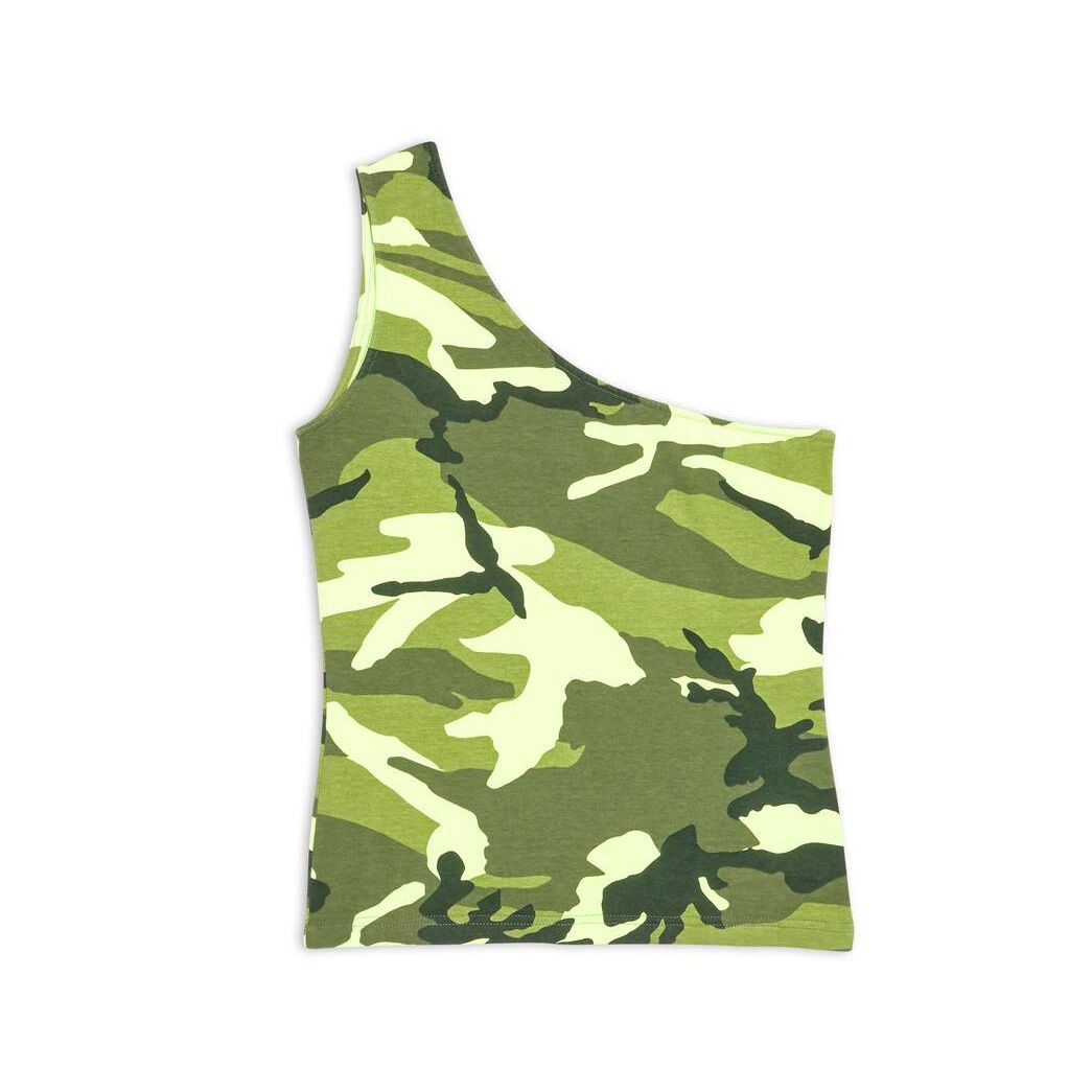 Men's Balenciaga Allover Camo Asymetric Tank Top Shirts Yellow | 1287USAXV