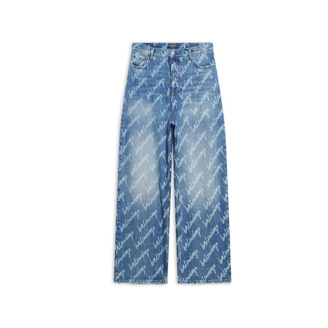 Men's Balenciaga Allover Logo Large Fit Pants Indigo | 6748QSWGI