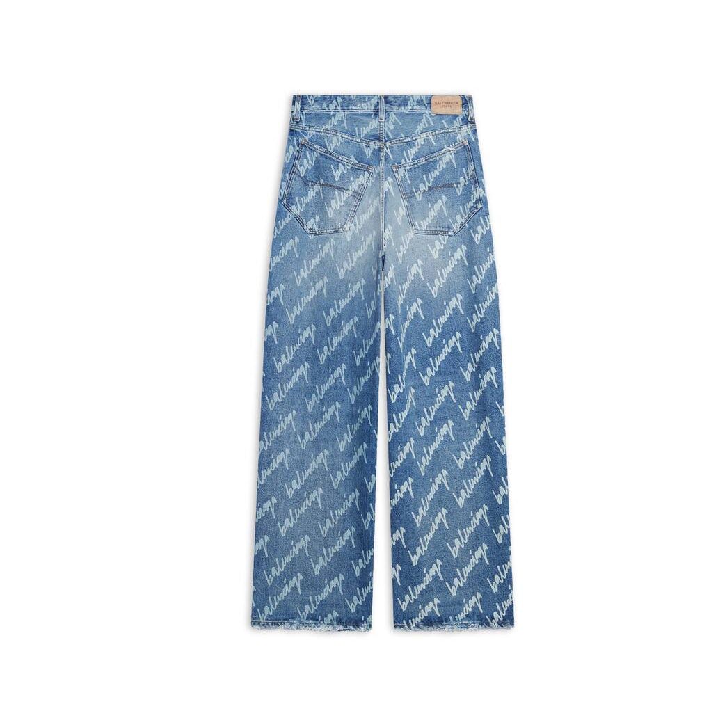 Men's Balenciaga Allover Logo Large Fit Pants Indigo | 6748QSWGI