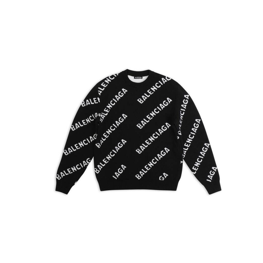 Men's Balenciaga Allover Logo Sweater Knitwear Black | 0125OCNHG