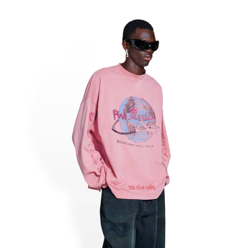 Men's Balenciaga Balenciaga Music Martini Merch Long Sleeve T Shirts Pink | 3176RKIWF