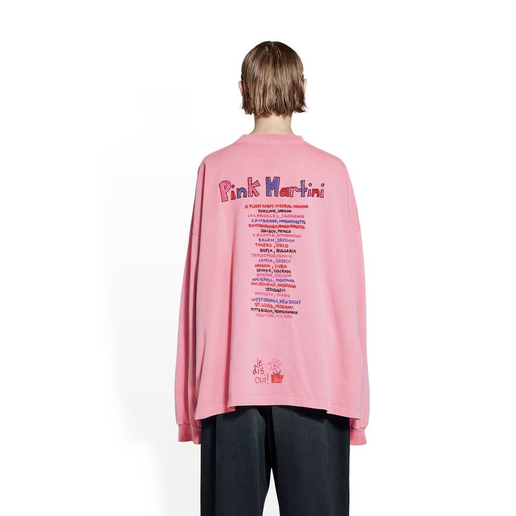 Men's Balenciaga Balenciaga Music Martini Merch Long Sleeve T Shirts Pink | 3176RKIWF