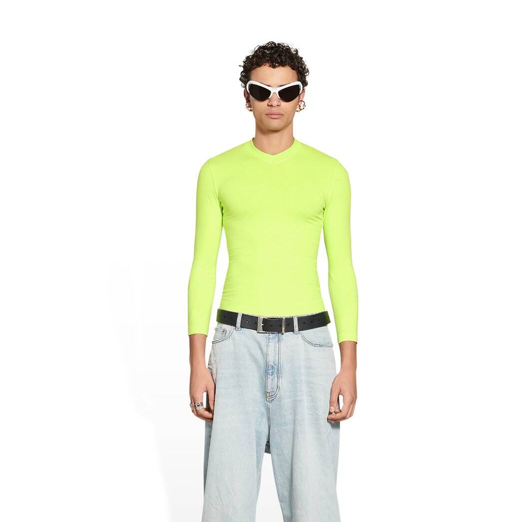 Men's Balenciaga Balenciaga Tab Fitted V-neck Long Sleeve T Shirts Yellow | 0835YCUPV