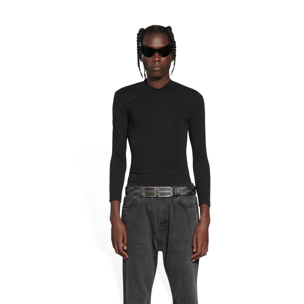 Men's Balenciaga Balenciaga Tab Fitted V-neck Long Sleeve T Shirts Black | 8163WCPHV